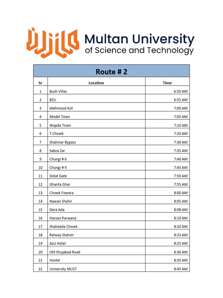Route #2 Schedule and Stops | PDF