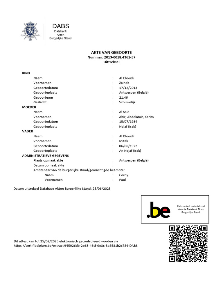Uittreksel Akte Van Geboorte | PDF