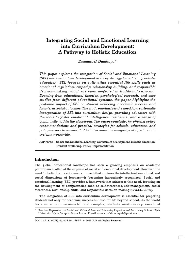 Integrating SEL for Holistic Education | PDF | Curriculum ...
