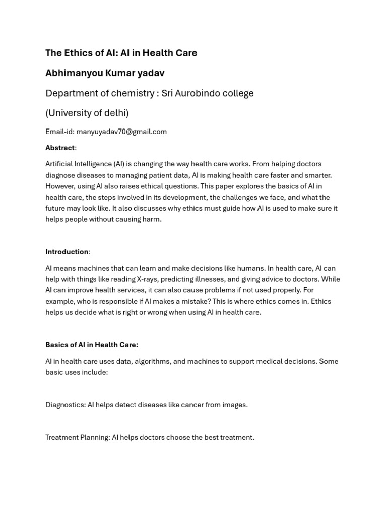 Ethics of AI in Healthcare Explained | PDF | Artificial Intelligence ...