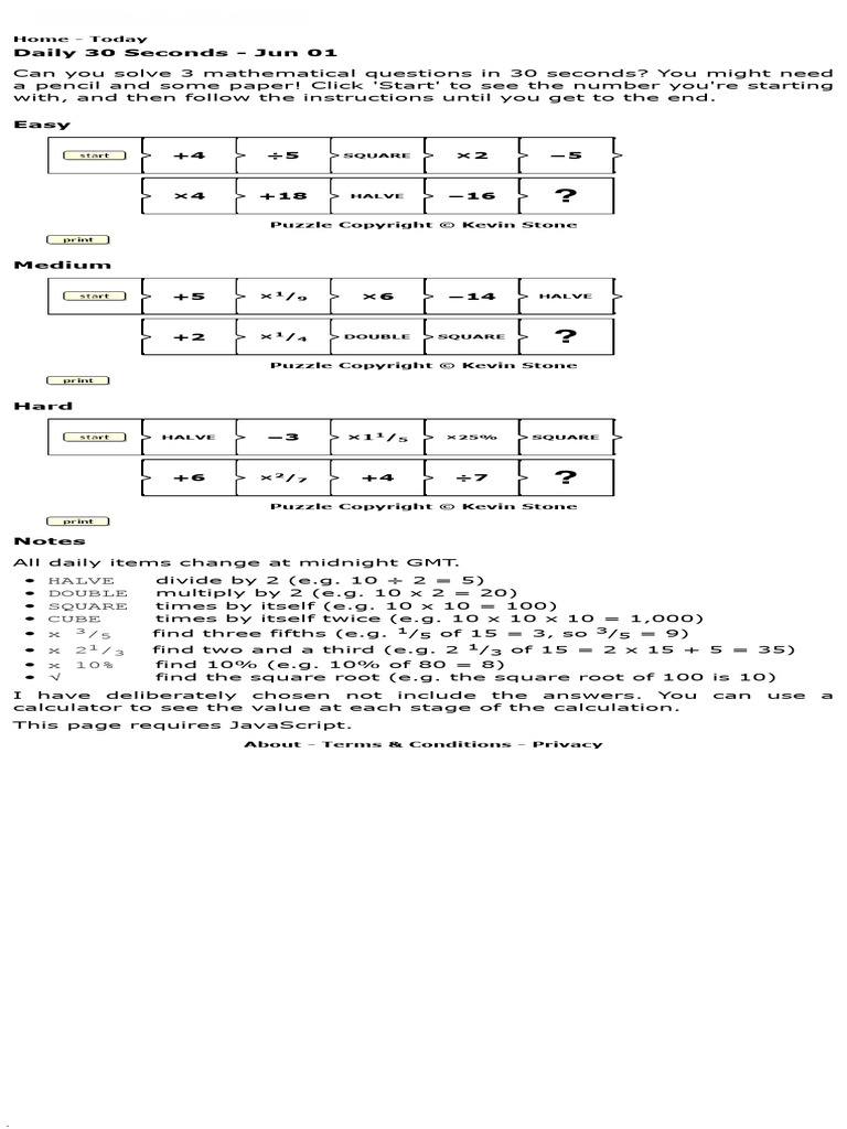 30-Second Math Challenge Puzzles | PDF