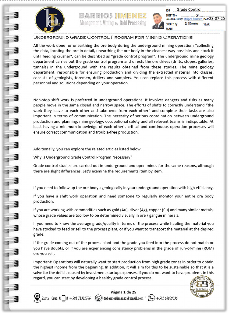 Underground Grade Control Program Guide | PDF | Mining | Ore