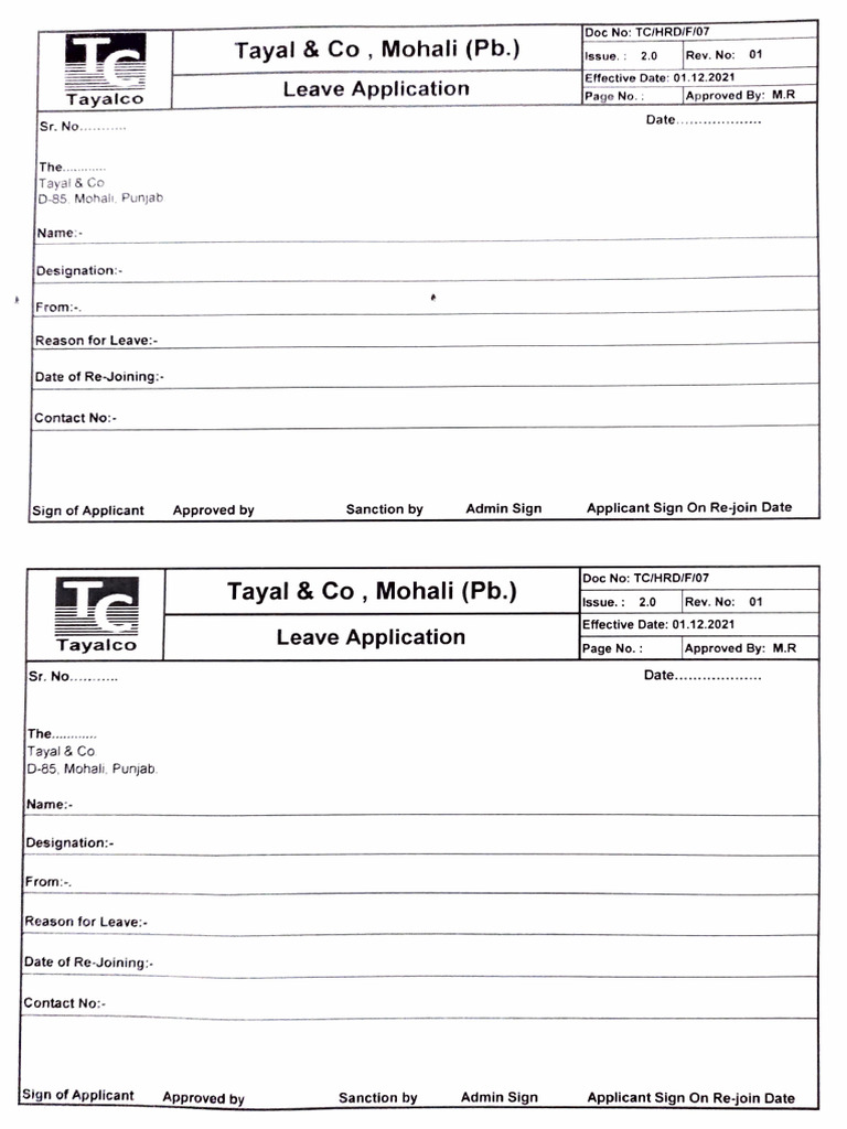 Company Leave Form | PDF