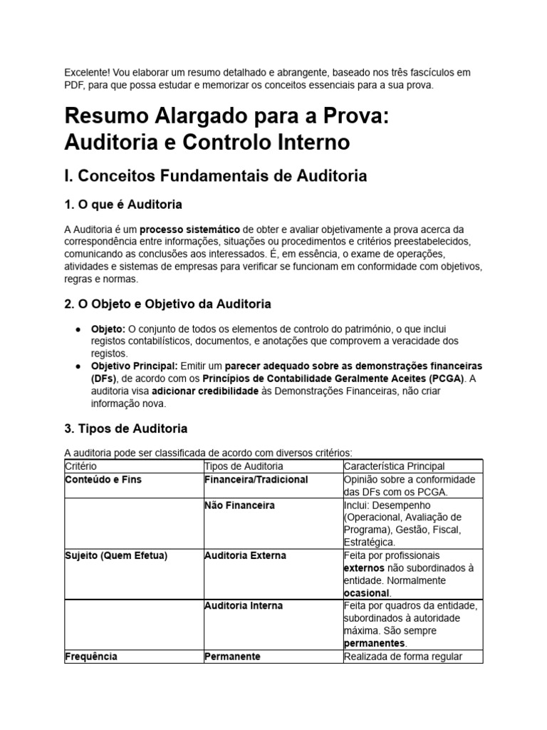 Resumo de Auditoria e Controlo Interno | PDF | Auditoria interna ...