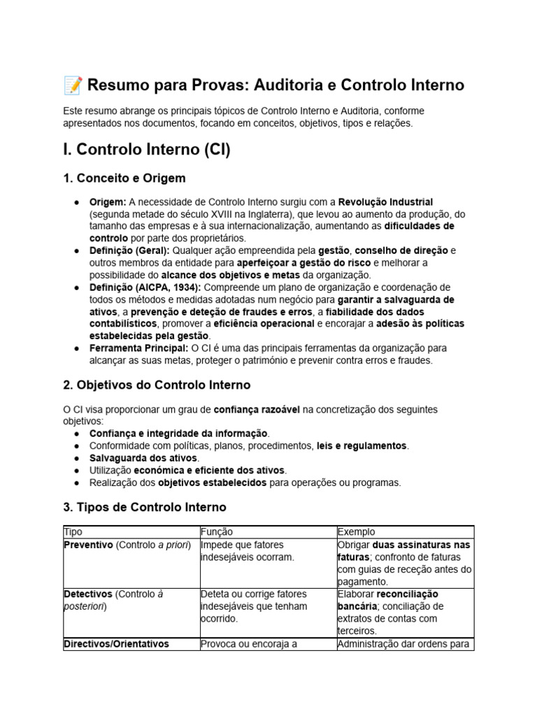 Resumo de Auditoria e Controlo Interno | PDF | Contabilidade ...
