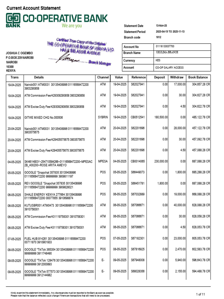 Current Account Statement Summary | PDF | Transaction Account | Banks