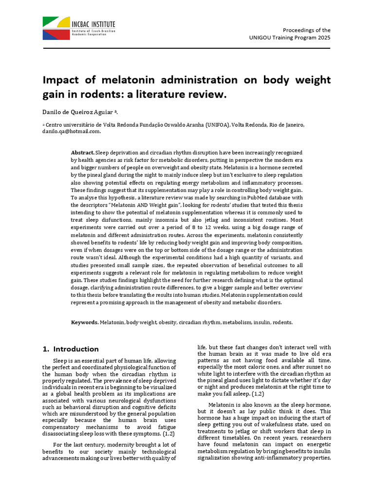 Impact of Melatonin Administration On Body Weight Gain in Rodents A ...