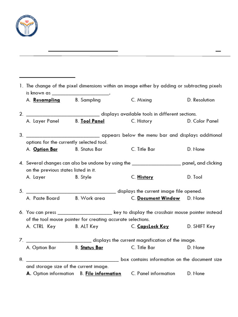 Adobe Photoshop Worksheet for Grade 12 | PDF | Pixel | Computer Graphics