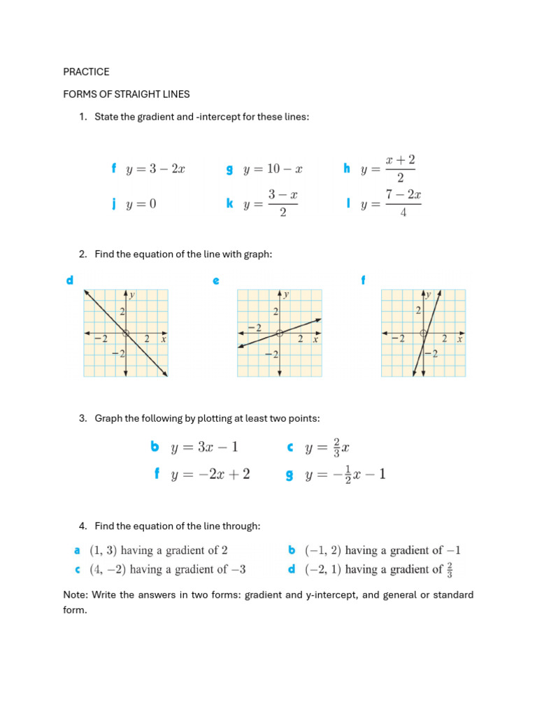 Practice Forms of Straight Lines | PDF