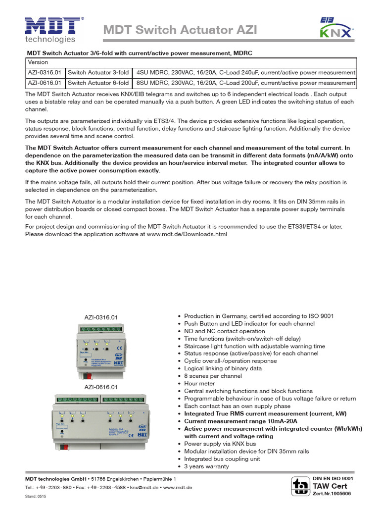 MDT DS Switch Actuator Active Power Measurement | PDF | Switch | Relay