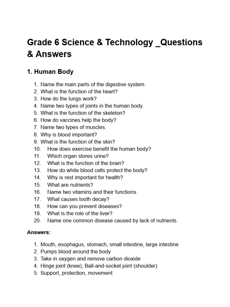 Grade 6 Science Q&A Guide | PDF | Rain | Human Body