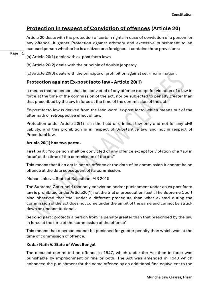 Article 20 | PDF | Ex Post Facto Law | Double Jeopardy