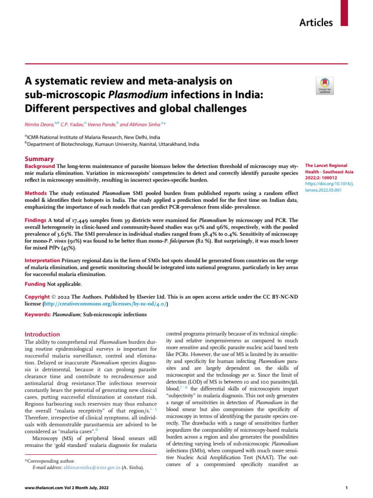 A Systematic Review and Meta Analysis On Sub Micro | PDF | Malaria ...