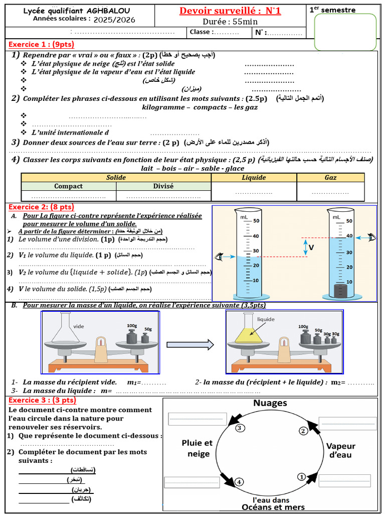 Devoir Surveillé Physique 2024-2025 | PDF | Phase (thermodynamique ...