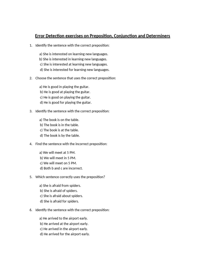 Error Detection: Prepositions, Conjunctions, Determiners | PDF | Chess ...