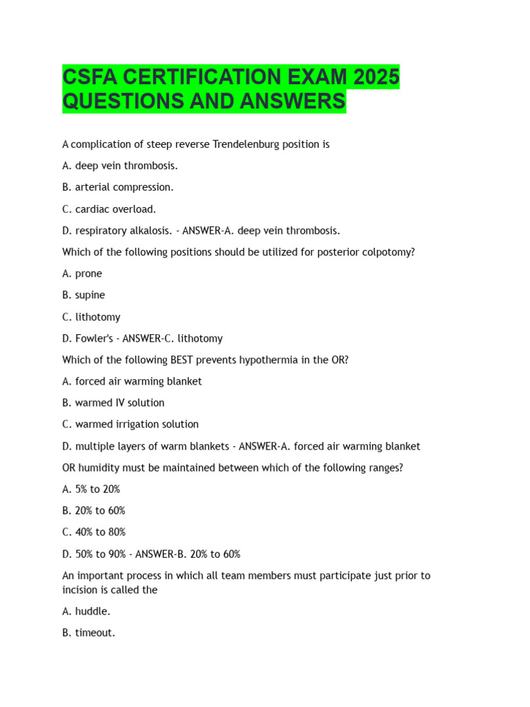 CSFA Certification Exam 2025 Q&A Guide | PDF | Surgical Suture | Wound