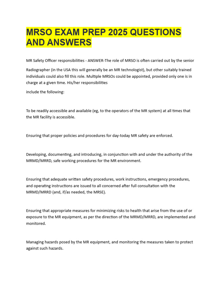 MRSO Exam Prep: Key Safety Concepts | PDF | Magnetic Resonance Imaging ...
