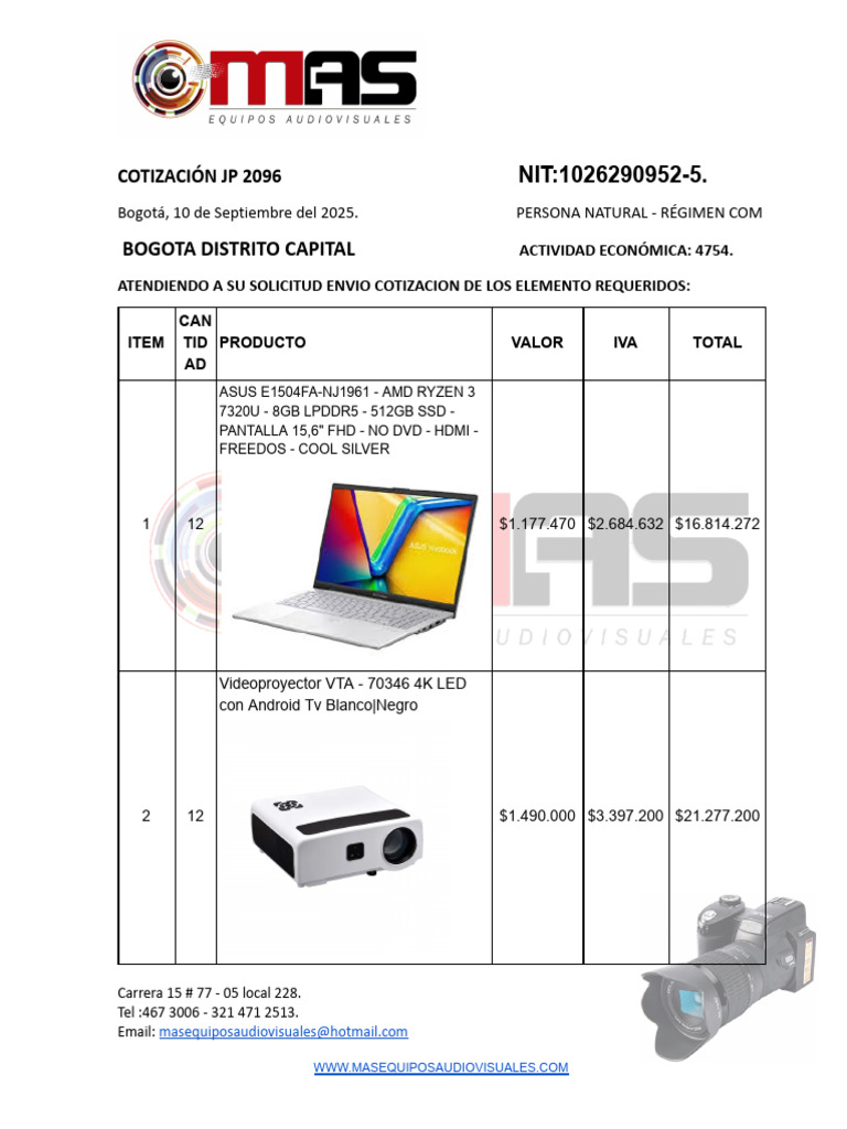 Cotización Equipos Audiovisuales 2025 | PDF | Hardware de la ...