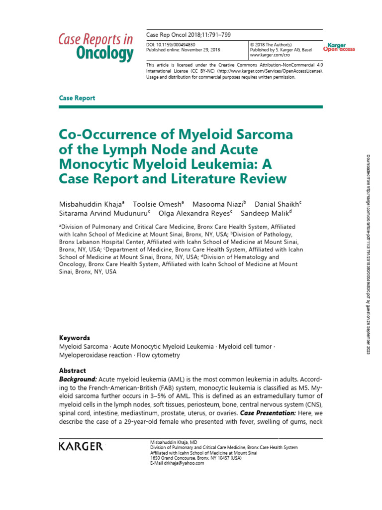 Co-Occurrence of Myeloid Sarcoma 2018 | PDF | Medical Specialties ...