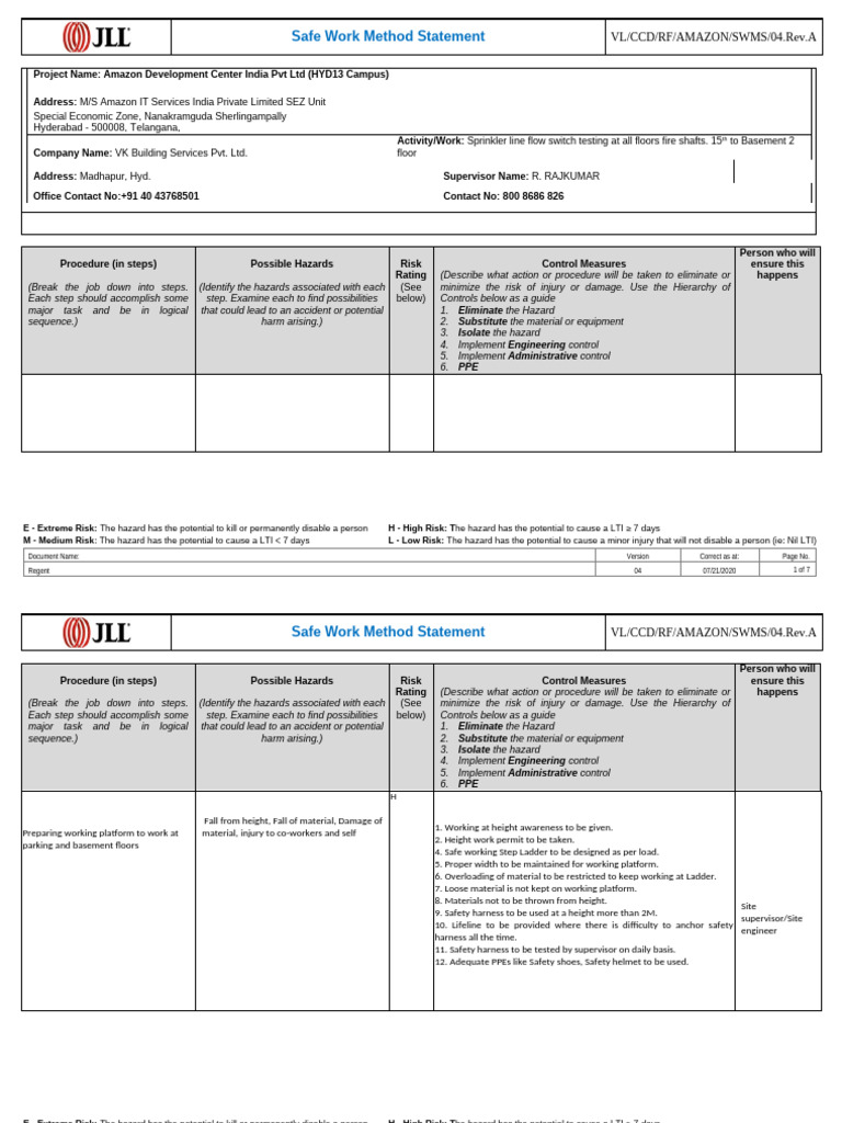 Sprinkler Testing SWMS for Amazon Project | PDF | Hazards | Personal ...