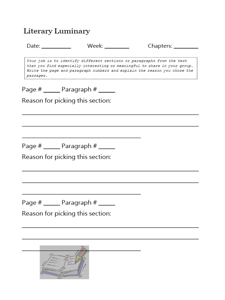 Literary Luminary: Page # Paragraph # Reason For Picking This Section | PDF