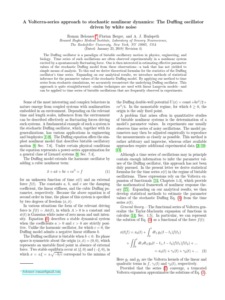 Stochastic Dynamics of Duﬃng Oscillator | PDF | Oscillation | Time Series