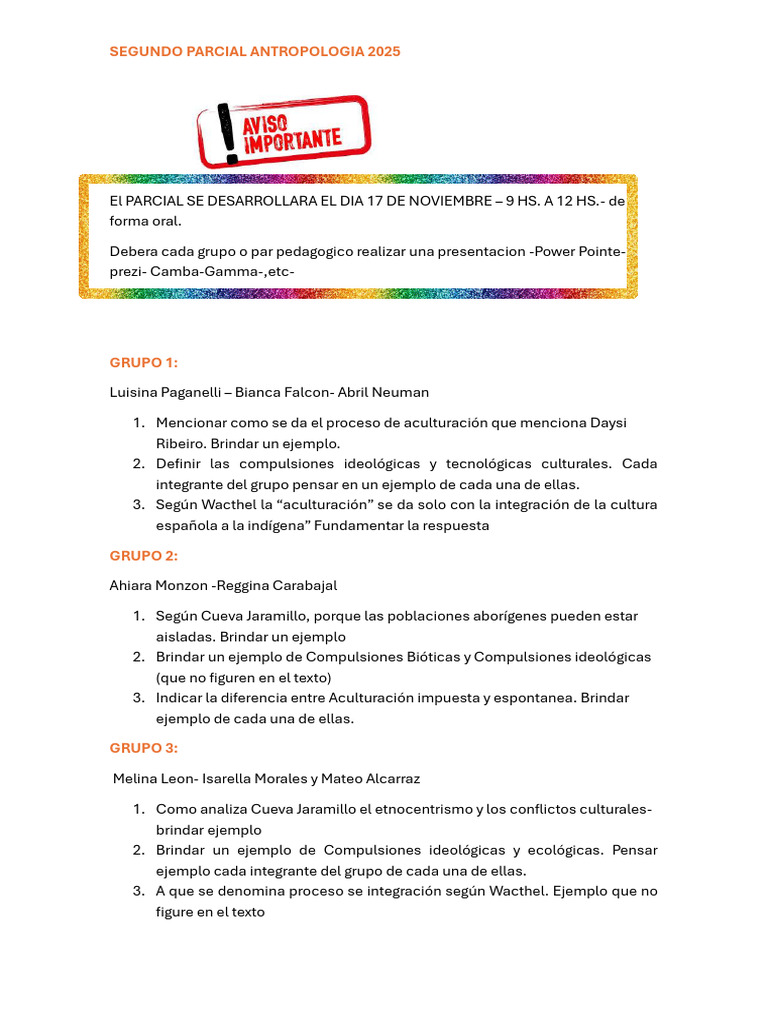 Segundo Parcial de Antropología 2025 | PDF | Educación en artes ...