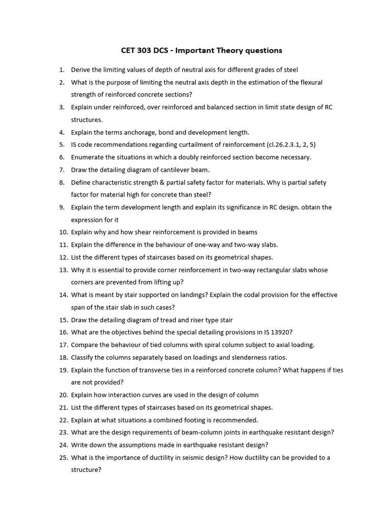 CET 303 DCS Important Theory Questions | PDF | Reinforced Concrete ...