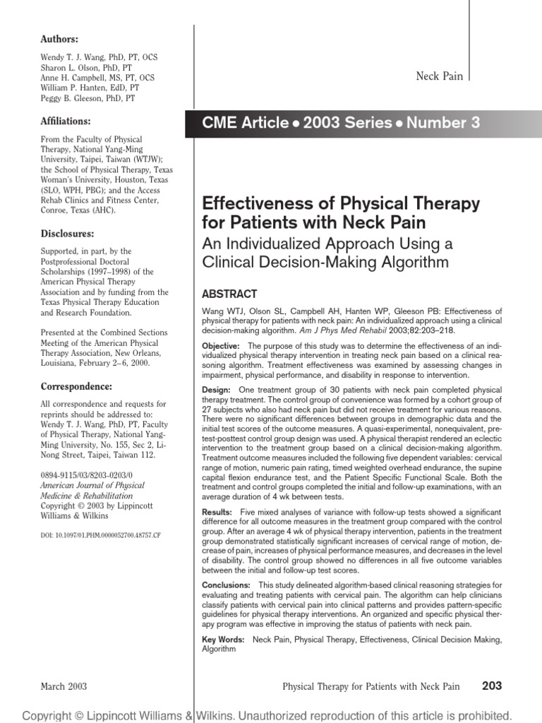 Effectiveness of Physical Therapy for Neck Pain | PDF | Physical ...