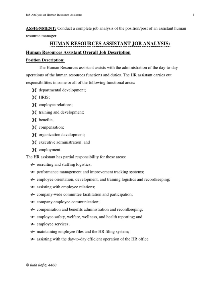 1 Job Analysis of Assistant HRM | PDF | Human Resource Management | Human  Resources
