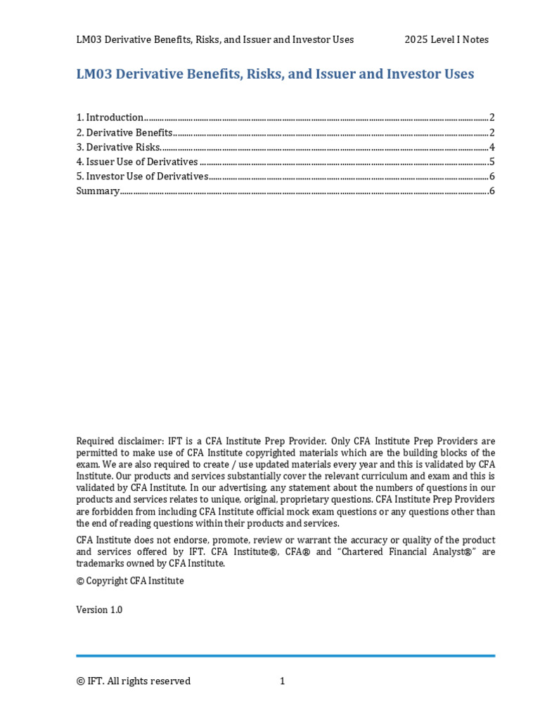 Derivative Benefits & Risks Explained | PDF | Derivative (Finance ...