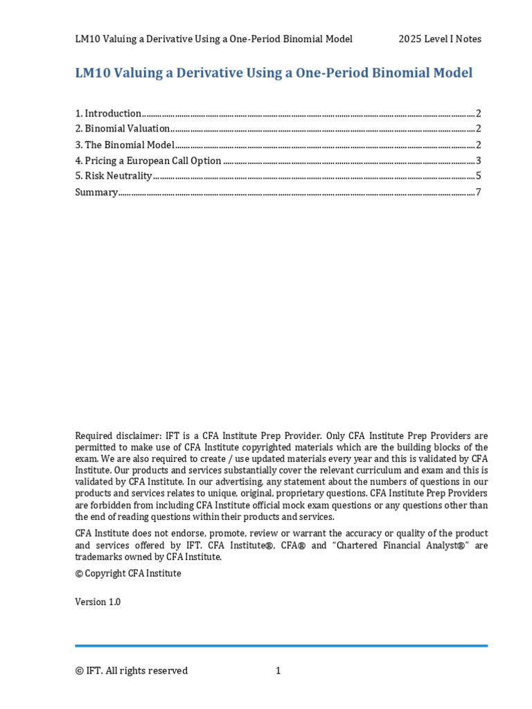 One-Period Binomial Model for Derivatives | PDF | Option (Finance ...
