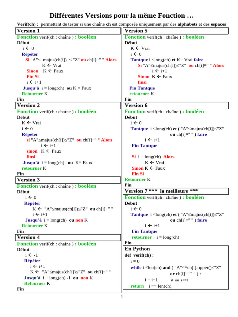 Versions de la fonction verif en Python | PDF