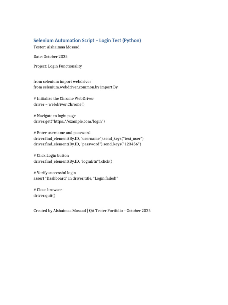 Selenium Script Login Test | PDF