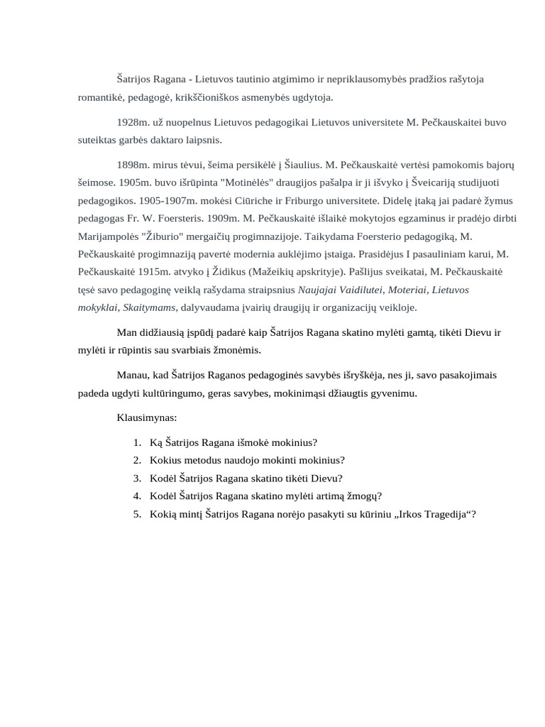 Šatrijos Ragana | PDF