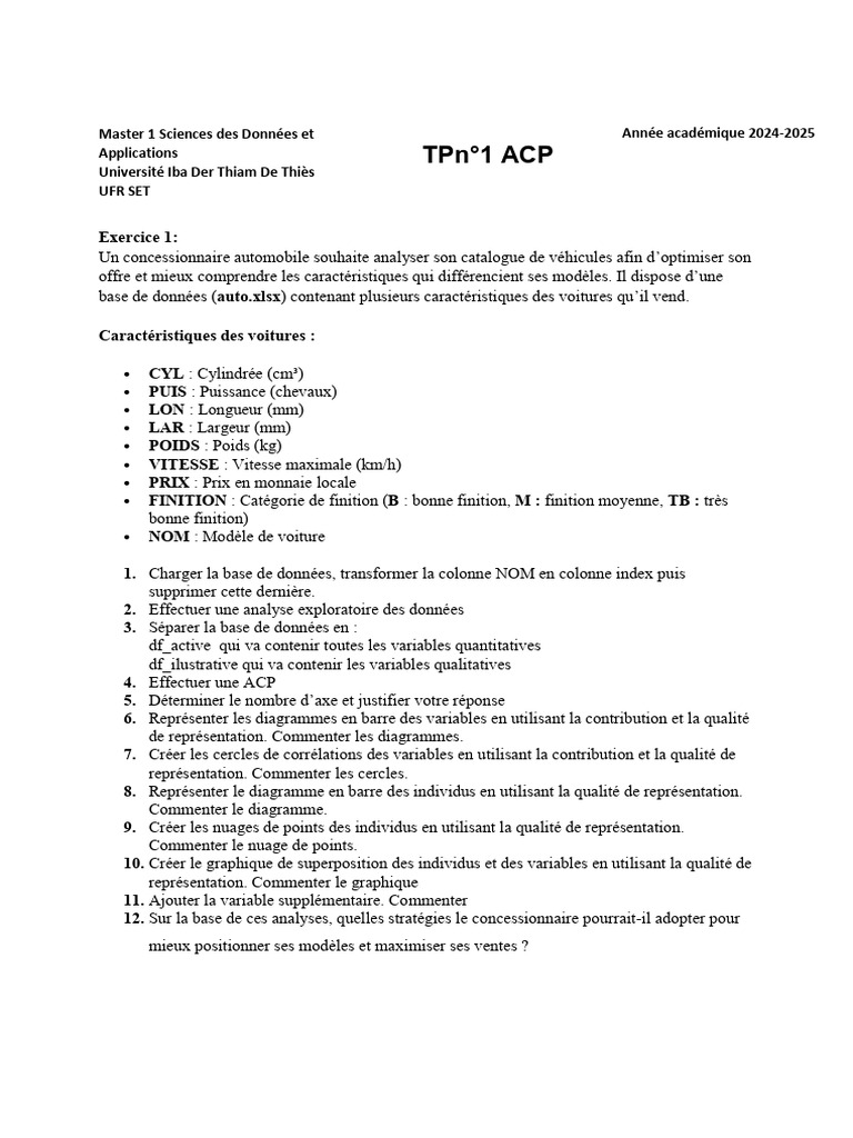 Analyse ACP des Véhicules et Immobilier | PDF | Analyse en composantes ...