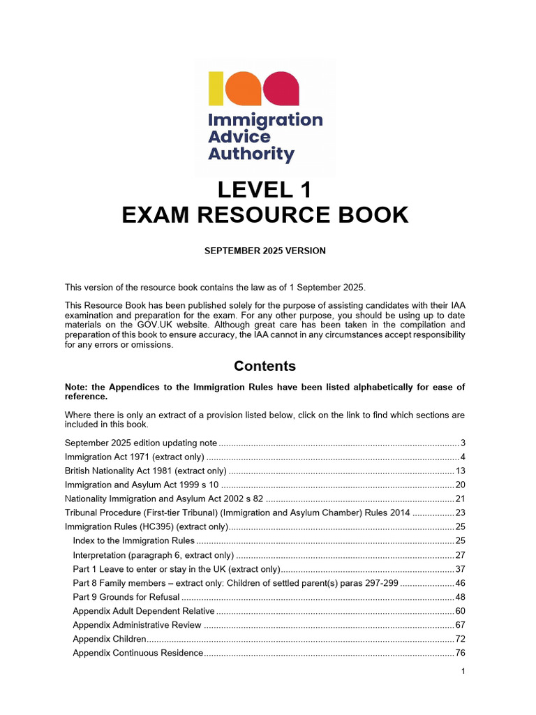 IAA Level 1 Exam Resource Book 2025 | PDF | Asylum Seeker | Citizenship