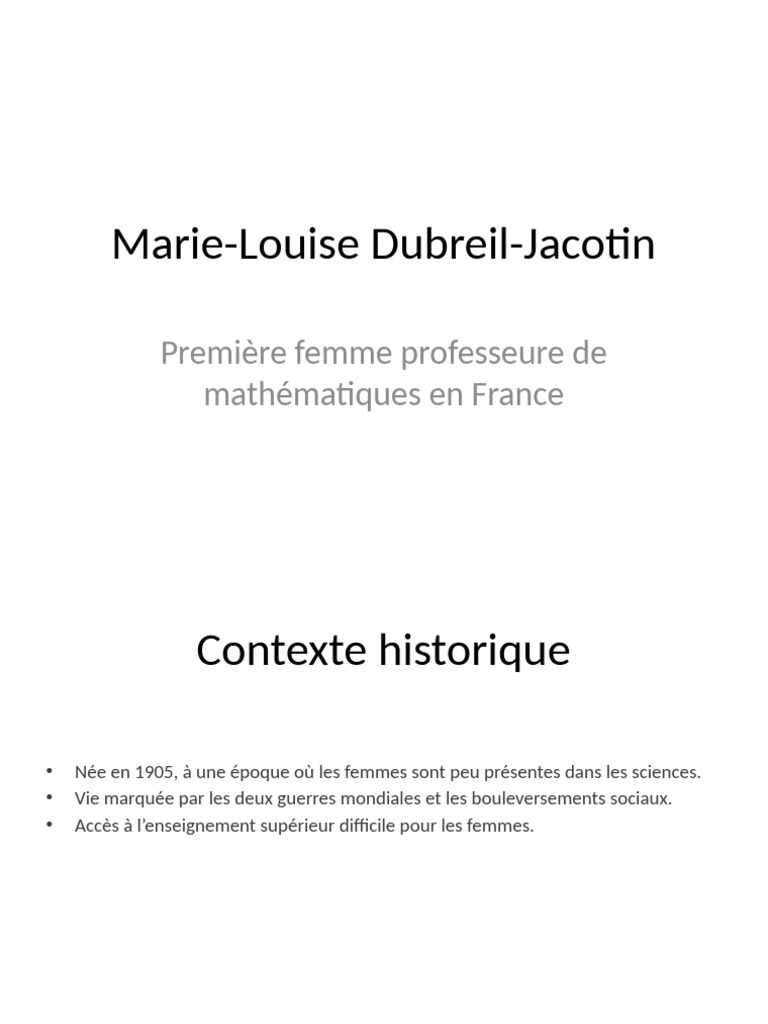 Marie-Louise Dubreil-Jacotin : Pionnière des Mathématiques | PDF