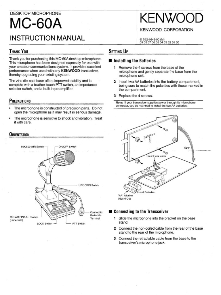 Kenwood MC60A Microphone Electrical Components