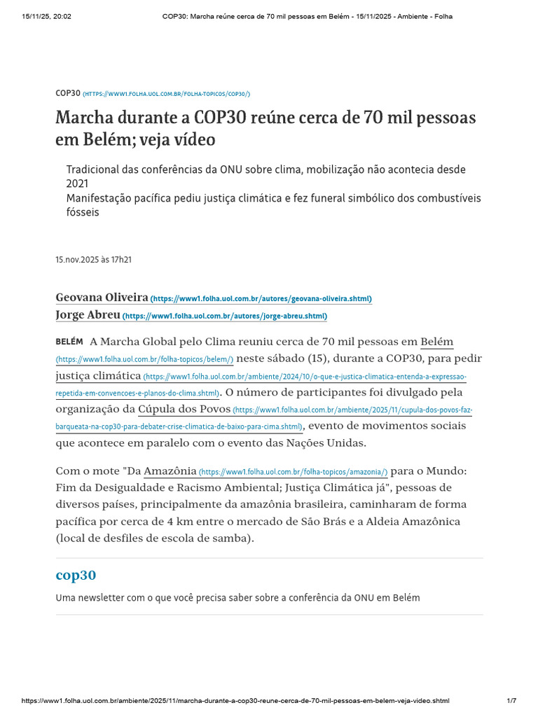 Marcha Climática em Belém: 70 mil Participantes | PDF | Povos indígenas ...