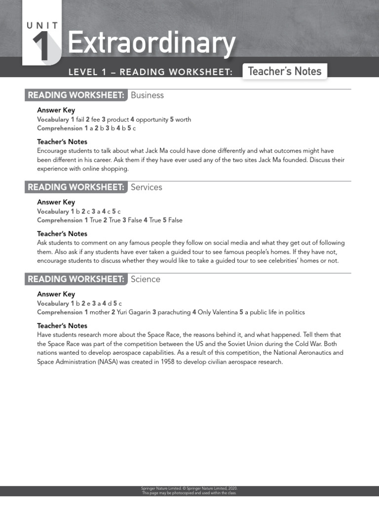 SYM 2 U01 ReadingWorksheets AnswerKey | PDF