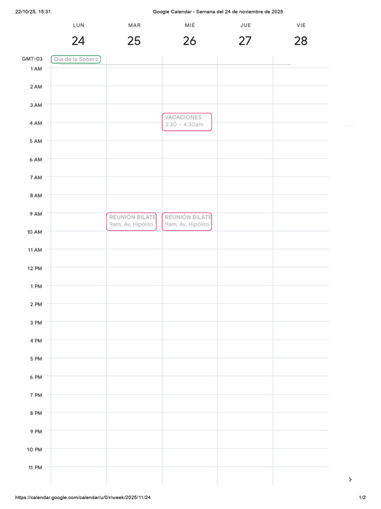 Google Calendar - Semana Del 24 de Noviembre de 2025 | PDF