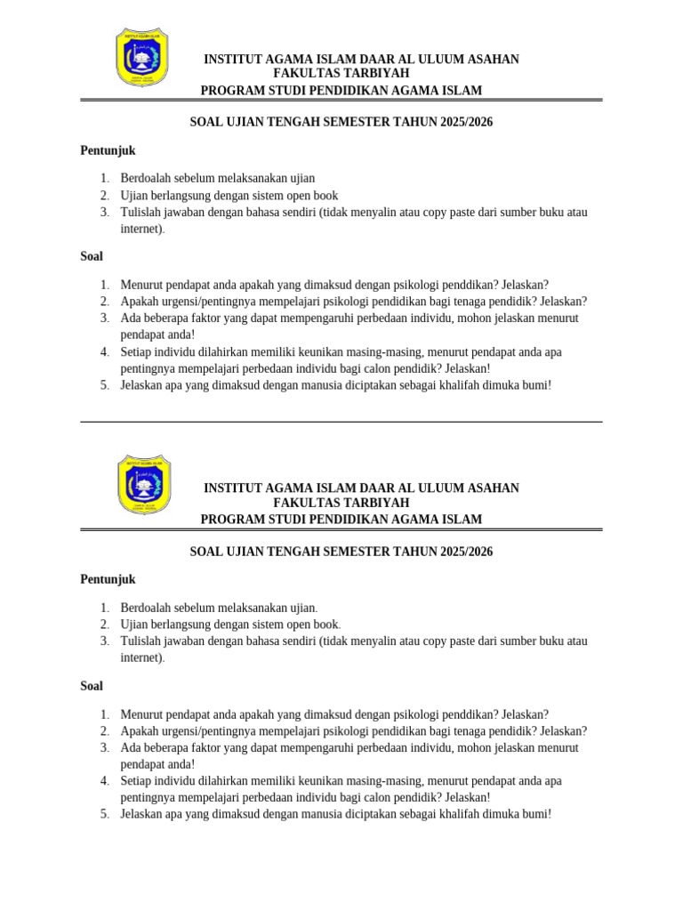 Ujian MPI Print | PDF