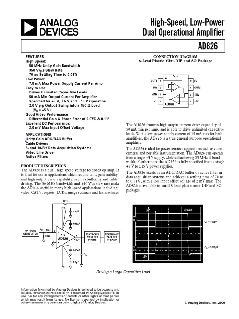 AD826 Dual Operational Amplifier Specs | PDF | Amplifier ...