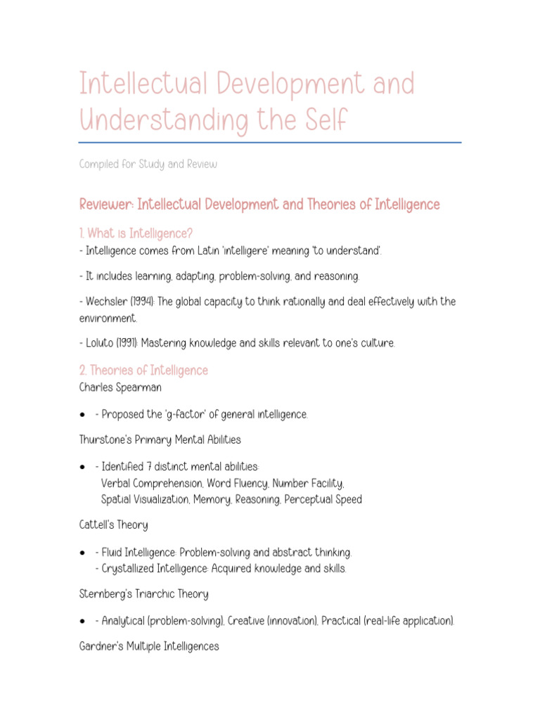 Understanding Intelligence and Self-Development | PDF