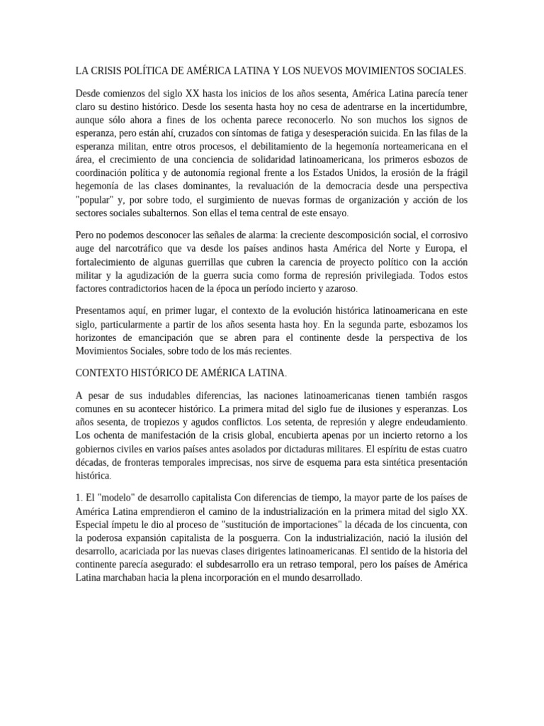 La Crisis Política de América Latina y Los Nuevos | PDF | America ...