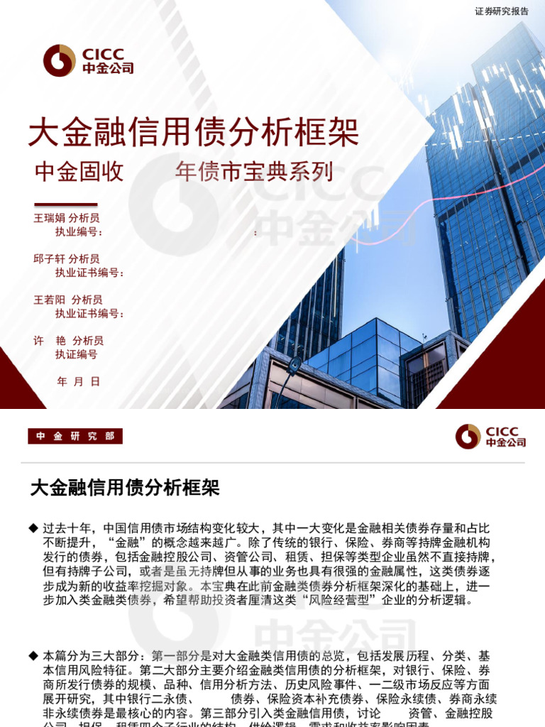 深度研究：大金融信用债分析框架中金固收2025年债市宝典系列| PDF