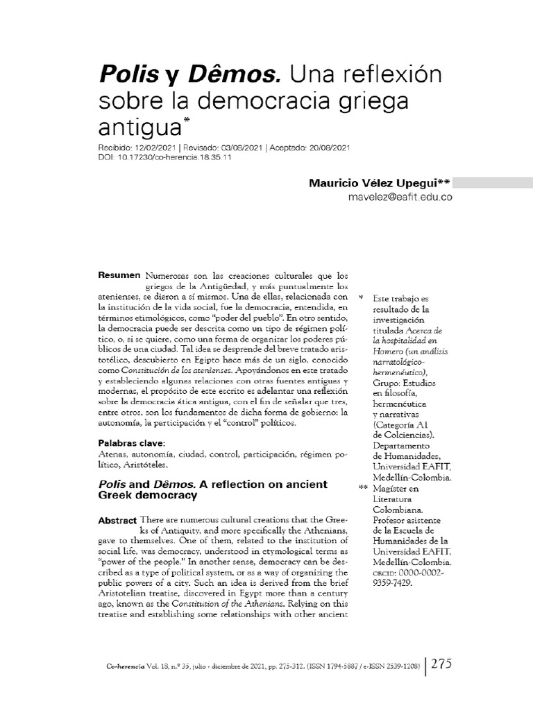Vista de Polis y Dêmos. Una Reflexión Sobre La Democracia Griega ...