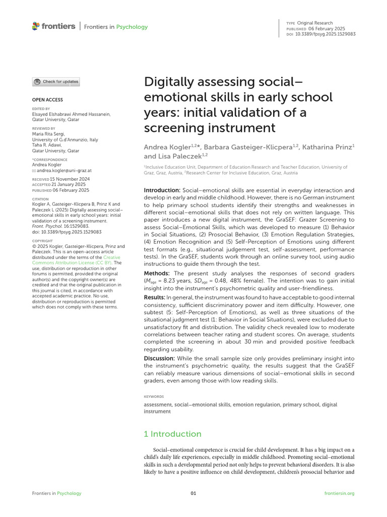Digital Tool for Assessing Social-Emotional Skills | PDF | Emotional ...