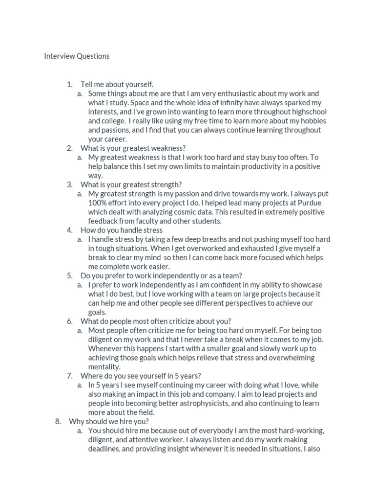 Essential Interview Questions and Answers | PDF